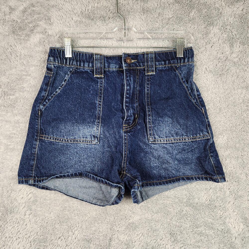 Wax Jean Shorts Womens Medium Blue High Rise Mom Utility Pockets Grunge Boho